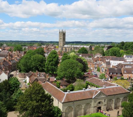 An Ariel view of Warwick with the church in the background
