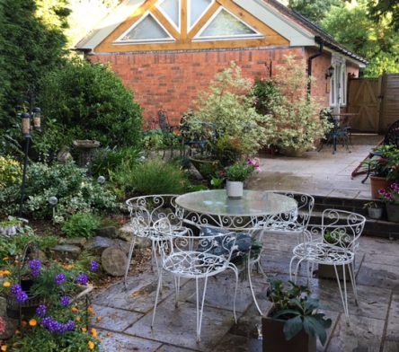 park cottage garden and seating area