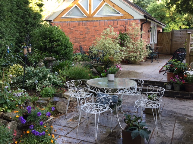 park cottage garden and seating area